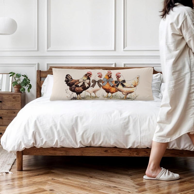 Exqcom Store Coquette Bow Chicken Body Pillow Covers 20x54, Cottagecore Room Decor, Rustic Fall Farmhouse Farm Animal Long Body Pillow Case Cover with Hidden Zipper for Women Men Adults - Image 2